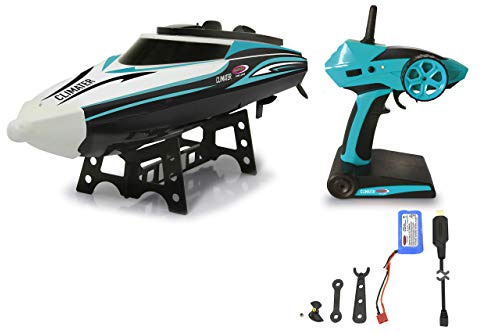 JAMARA Climater Speedboot 410142 - Lancha de Ion de Litio (7,4 V, 2,4 GHz, 25 km/h, Tornillos de Barco Solo giran en el Agua, dirección de Remo de Metal, Eje de transmisión, Tubo guía, Montaje