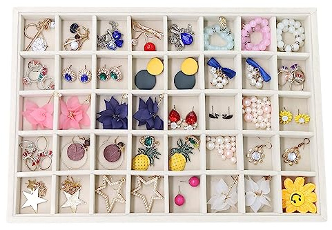 Stratalife Earring Organizer Stackable Jewelry Tray Removable Display Tray Organizer for Jewelry Necklace Earring Drawer Inserts 40 Grid Beige