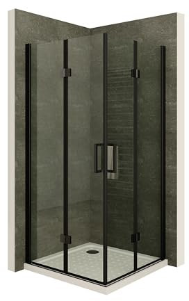 Moments of Glass Duschkabine BELLE mit Falttüren, 85x85 cm, Höhe: 190 cm, Eckduschkabine aus durchsichtigem 6 mm NANO ESG Sicherheitsglas, schwarze Aluminiumprofile - DK63