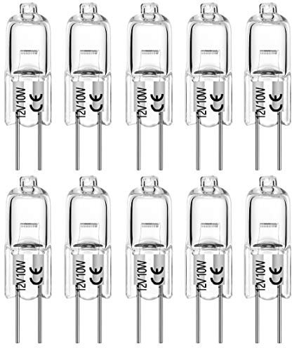 VINBE Halogen Bulb G4 10 Watt 120lm Bi-Pin Bulb (10 Pack) 12 Volt A/C or D/C for Under Cabinet Puck Light, Track Lighting, 2 Pin JC Warm White 2700K Dimmable