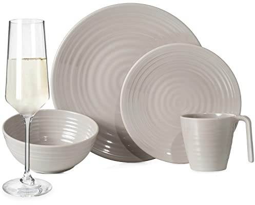 Vaisselle de camping en mélamine pour 4 personnes - Design café - 16 pièces - Verres à champagne - Flûtes - Vaisselle de table - Pique-nique BBQ