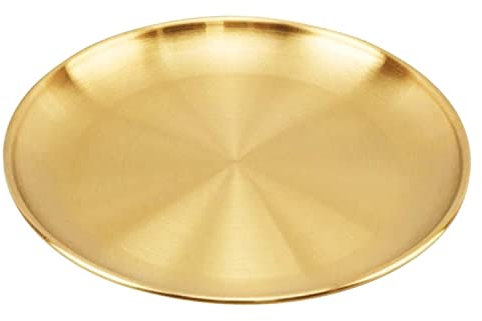 YDoLimmer Gold Speiseplatte Edelstahl rundes Tablett Serviertablett Edelstahlteller Servierteller Platzteller für Küche Party Camping Weihnachten Restaurant (23cm)
