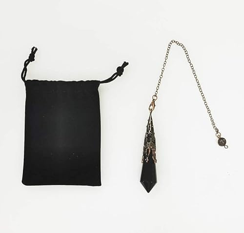 Ädelsten, kristallpendel, sexkantig vintage kristallpendel för önskelia, pendel, chakra, reiki, spådom, wicca, meditation (obsidian)
