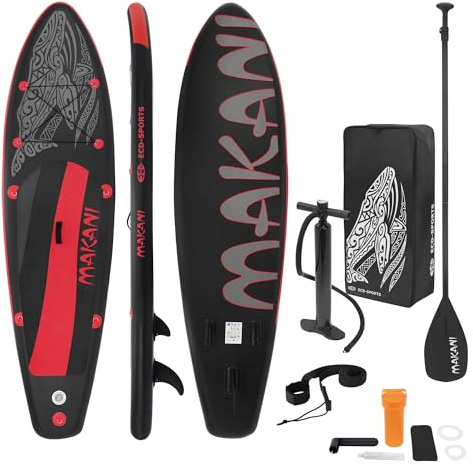 ECD Germany - Tavola da SUP gonfiabile, 320 x 80 x 15 cm, nero e rosso, in PVC, fino a 120 kg, con pompa, borsa per il trasporto e accessori, diversi modelli
