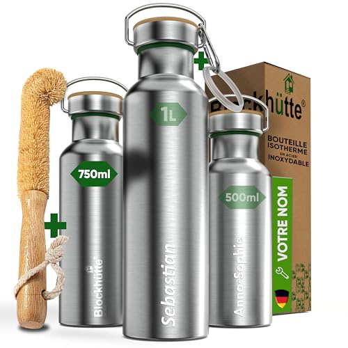 Blockhuette Personalised Stainless Steel Bottle 750ml I incl Cleaning Brush, BPA Free, Insulated Travel Flask for 13h Hot, 15h Cold Drinks, Gym, Kids, Boys, Girls - Reusable, Leakproof Flask