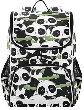 Mnsruu Cute Panda Bamboo Kids Backpack Rucksack School Bag for School Girls & Boys, Bookbag for Elementary with Reflective Strip