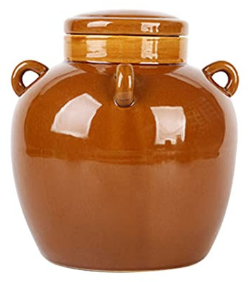DIXII Tarro de cerámica hecho a mano para fermentación Kombucha con tapa para verduras, utensilios de cocina, color marrón claro