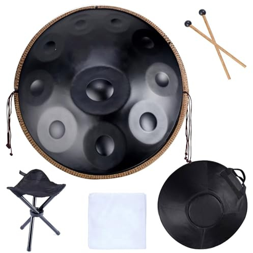 9/10/12 Noten Handpan Trommel In D-Moll 432 Hz / 440 Hz Stahl-Handtrommel Für Klangheilung, Persönliche Meditation, Yoga, Handpan Drum Schlaginstrument(Color:Schwarz,Size:10 Notes(432HZ))