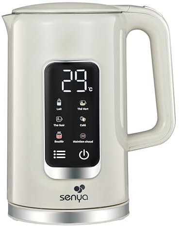 SENYA Bouilloire Electrique 1.7L | Grand Ecran Numérique | 5 programmes de Température Automatique et Réglable | Fonction Garder au Chaud | Socle 360° et Poignée Ergonomique | Couleur Crème