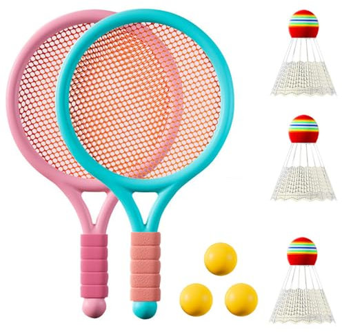 Roysmart Kinder Federballset, Kinder Badminton Set, Badminton Racket Spielzeug, Leichte Badminton-Set, Kinder Tennisschläger mit 2 Soft Trainingsbälle und 2 Badminton für Kinder Outdoor Indoor Sport