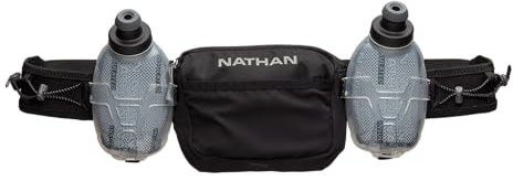 Nathan Running Belt Hydration with Flasks, Storage Pockets, Trail Mix Plus, Running Water Bottle Belt, Insulated, Walking, Hiking, Black, OSFM, Insulated
