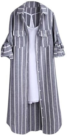 Plaid Shirts for Women UK Plus Size Button Long Sleeve Summer Cardigan Casual Loose Fit Flowy Hem Tunic Tops Elegant Collar Lapel Beach Wear Blouse Ladies Plaid Tee Shirt