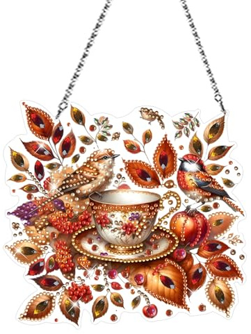Diamond Painting Ciondolo Autunno Decorazione Finestra Scacciapensieri Kit Pittura Diamante Pittura Diamante Immagini per Finestre Set Regalo per Finestra Pittura Diamante Ghirlanda per Porta Giardino
