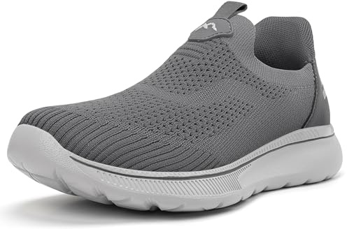 ODCKOI sneakers för män, ultralätta andningsbara nätskor utan spets sneakers för promenader, jogging, arbete, löpning, 1645 mörkgrå, 41.5 EU