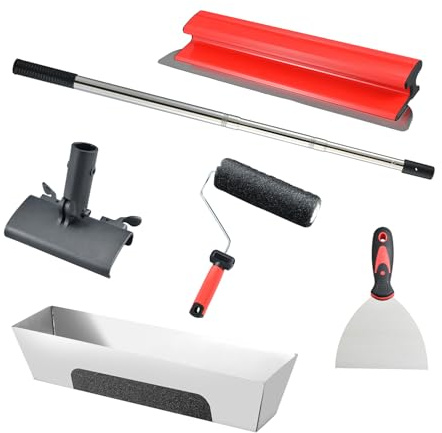 Espátula Pladur Profesional,Juego De Cinco Herramientas Para Enlucido,Hoja De Enlucido De Acero Inoxidable,Pértiga Telescópica De Aluminio De 60-134 Cm,Apto Para Enlucido De Paredes y Techos