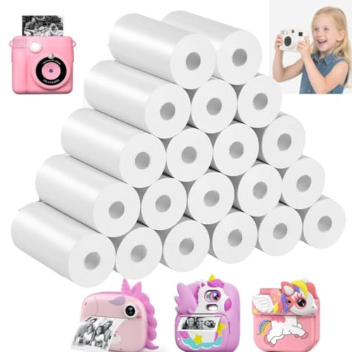 20 Rolls Kids Camera Paper Roll, 57 x 25 mm Thermal Paper, Zero Ink Printing, Easy to Replace, Thermal Printer Paper, BPA-Free Refill Paper Compatible with Mini and Kids Printers