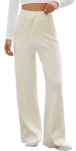 Adigaber Pantaloni Donna Vita Alta a Gamba Larga con Coulisse Regolabile Pantaloni Palazzo Eleganti e Morbidi