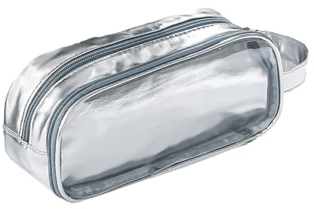 BUBEFSKD Estuche multifuncional para lápices de gran capacidad, bolsa de lápices de viaje, artículos de tocador cosméticos para estudiantes niñas adultas elegante lápiz plateado, plata