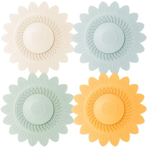 4 PCS Flower Silicone Sink Stoppers Drain Hair Stopper Bathtubs Drainage Plugs Universal Shower Tub Plug Extra Large Shower Drain Covers Protector for Kitchen Bathrooms Laundries Sink