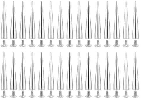Gurtt 1 låda med 30 koniska spikar 7 x 38 mm - silver metall träskruv naglar, lädernitar för gör-det-själv rocktas, kläder