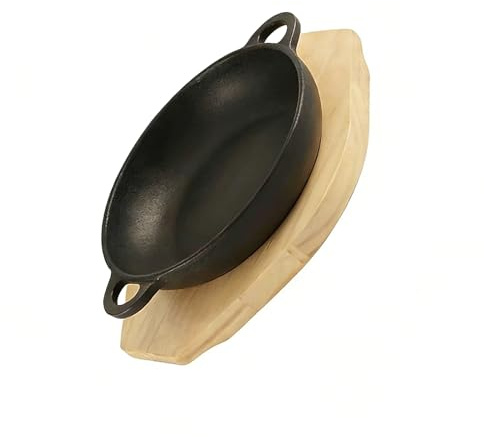 COOLHOOD Of Three Premium Wrought Iron Pans with Wood Handle for Heat Conductivity in Cooking Wooden Board Fryingpan