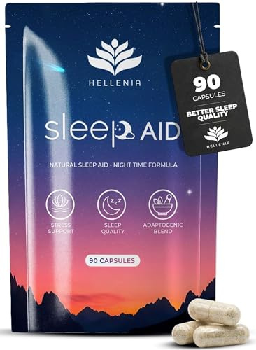 Sleep AID Capsules | Night Time Formula for Stress Support & Sleep Quality | Adaptogenic Blend | 90 Capsules - Made in the UK by Hellenia