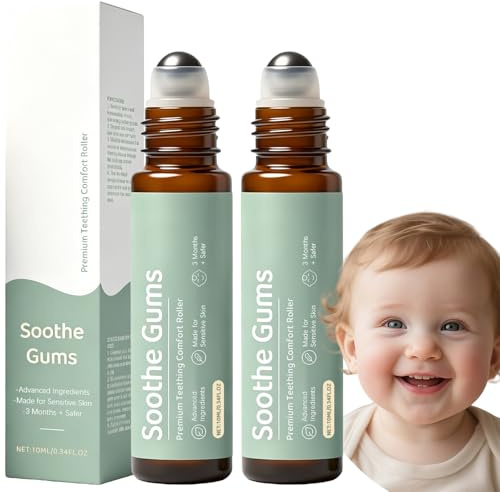 2PCS Teething Relief Roller Gel, Teething Roller Gel - Natural Essential Oil Roll-On, Gentle Non-Irritating, Rapid Absorption, Reduce Gum Discomfort, Daily Use Massage, All-Natural, Easy to Carry