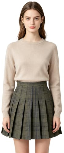HOEREV Women Girls Versatile Plaid Pleated Skirt with Shorts for Cold Weather