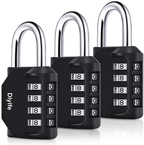 [3 Pièces] 4-Digit Cadenas à Combinaison, Diyife Serrure Combinée Imperméabiliser, Métal étanche et Fermoir Combiné en Acier Plaqué, pour L'école, Casiers, Gym - Noir