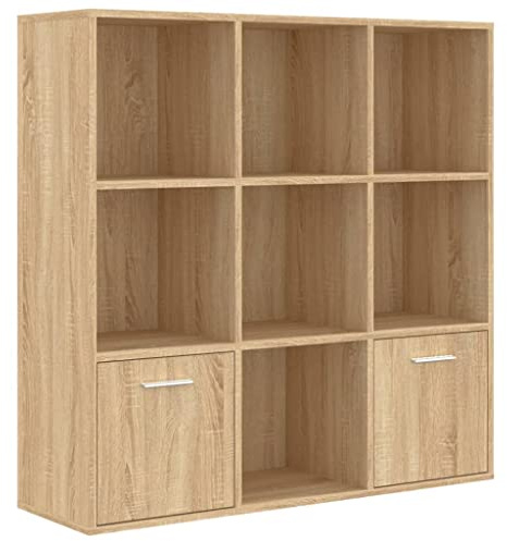 vidaXL Bücherregal mit 7 offenen Würfeln 2 Türen Wandregal Aktenregal Standregal Raumteiler CD DVD Regal Raumtrenner Sonoma-Eiche 98x30x98cm Holzwerkstoff