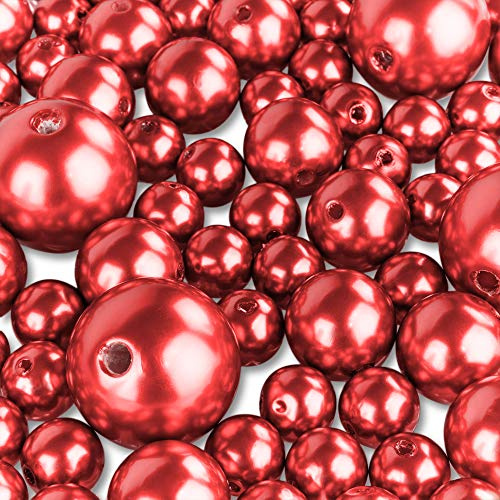 Super Z Outlet Elegant Glossy Polished Pearl Beads for Vase Fillers, DIY Jewelry Necklaces, Table Scatter, Wedding, Birthday Party Home Decoration, Event Supplies (8 Ounce Pack, 70 Pieces) (Red)