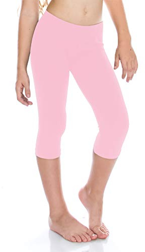 Kurve Girl’s Stretch Capri Leggings – Kids Seamless Dance Gymnastic Active Pants UV Protective Fabric UPF 50+ Made in USA KLG002 Pink S/M