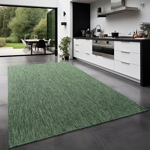 TT Home Teppich Für Outdoor Küchenteppich Balkon Terrasse Unifarbenes Design Modern, Farbe:Grün, Größe:160x220 cm