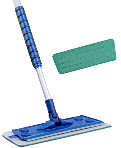 Silva Hochwertiges Mikrofaser Wischbezug Mopp Set | 360° Drehgelenk | Wischmop mit Teleskopstiel | Bodenwischer Stahlstiel 156 cm | Wischmopp mit Soft Touch Griff (Mop Set mit Nass)