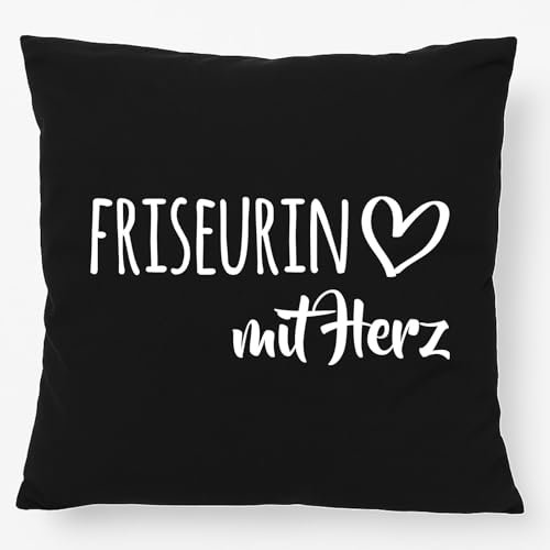 Huuraa Kopfkissen Friseurin mit Herz Geschenk 40x40cm mit Füllung Black Baumwolle Friseurin Deko