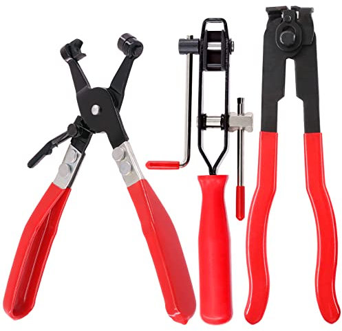 Swpeet 3Pcs Red CV Joint Boot Clamp and Swivel Flat Band Hose Clamp Assortment Kit, Ear Boot Tie Car Band Tool Car Water Pipe Locking Pliers Automotive Hose