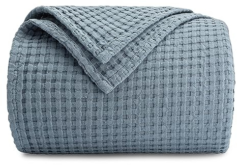 Comfy Cubs Waffle Blanket Queen, 229 cm x 229 cm - Lightweight & Breathable, 100% Cotton Blanket - Soft Waffle Weave for All Seasons - Luxurious & Cozy Layer for Couch, Sofa, or Bed - Pacific Blue