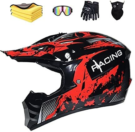 CANIAN Casco Moto Niño 5-12 Años Homologado ECE & Dot con Guantes Gafas Máscara, Casco Motocross Infantil Integral MTB para MX Quad Enduro Off Road ATV Scooter Descenso Go Karting (H,L(59-60cm))