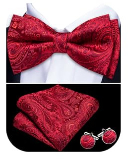 Barry.Wang Paisley Bow Tie for Men Silk Pre-Tied Bowtie Necktie Set | Woven Classic,Formal/Casual Mens Bow Tie,with Pocket Square Cufflinks Set,for Formal,Wedding,Prom,Party,Tuxedo