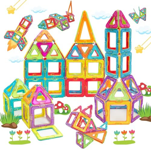 Theefun 42 Teile Magnetische Bausteine, Magnetbausteine Magnetspielzeug Magnetspiel Magnete Kinder Magnet bausteine für Spielzeug Geschenk ab 3 4 5 6 7 8 Jahre Junge Mädchen