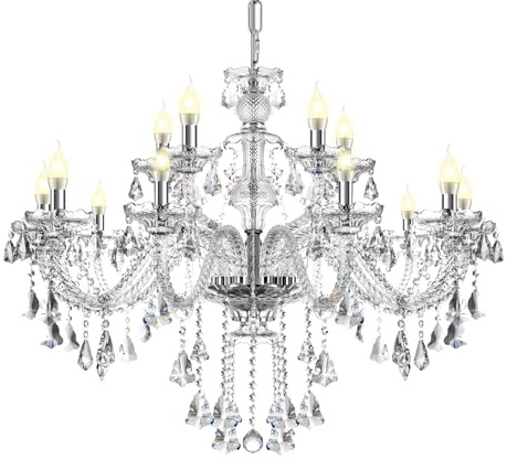Ridgeyard Moderna salón araña de cristal, araña de techo de 15 luces E14 de transparente cristal K9 con cadena ajustable para dormitorio, salón, comedor, hotel