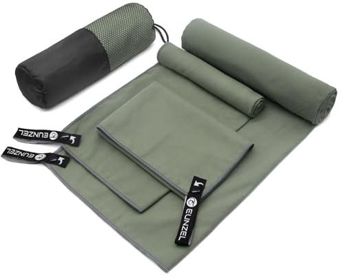 Eunzel Quick Dry Camping Towel, Microfiber Travel Towel 3 Size at 1 Pack,Fast Drying Towel Set for Camping, Beach, Gym, Sports, Yoga & Swimming Pool, Army Green
