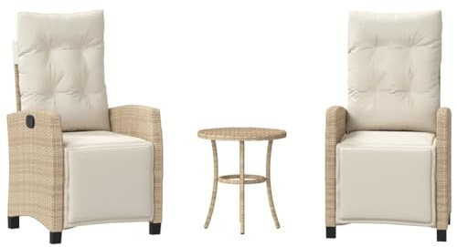 vidaXL Set da Bistrò 3 pz con Cuscini Beige in Polyrattan