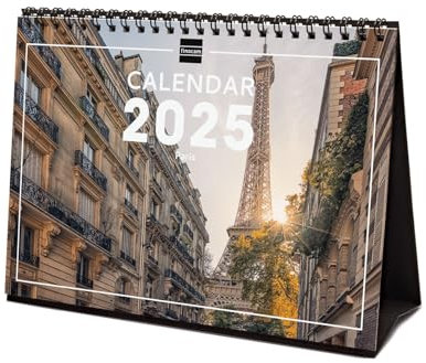 Finocam - Bebilderter Tischkalender International 2025 Monatsansicht Januar 2025 bis Dezember 2025 (12 Monate) Paris International