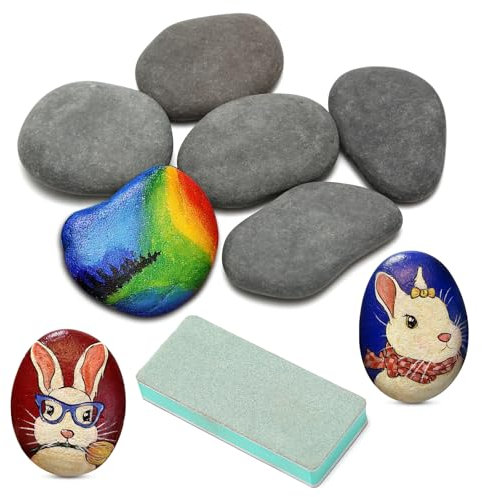 6 Pezzi Pietre Piatte da Dipingere 5-8 cm, Ciottoli per la Pittura, Sassi da Dipingere Neri con Piastra Lucida per Fai da Te, Decorazione da Giardino
