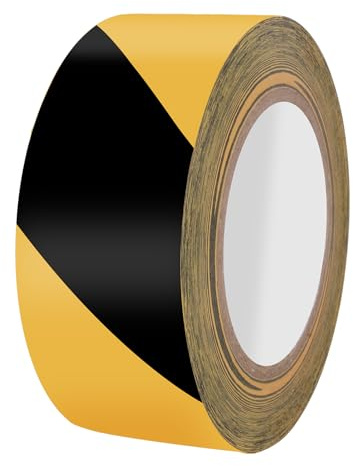 OQingluan Ruban de Marquage au Sol, Bandes de Sécurité Adhésive, Ruban de Signalisation Jaune et Noir, 48mm*50m, pour Utiliser Lieu de Travail et Zone Dangereuse