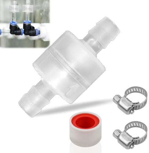 LPZMPZ Kunststoff Einweg Inline Ozon Rückschlagventil Plastic Check Valve für Schlauch von 9 bis 10 MM Durchmesser Aquarium Wasser Kraftstoff Gas Luft Water mit 2 Schlauchschellen