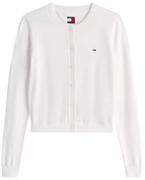 Tommy Jeans Donna Giacca in Maglia Cardigan Essential Crew Neck con Chiusura a Bottoni, Bianco (Ecru), XS