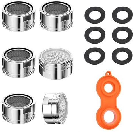 Strahlregler M24, 6 Stück Wasserhahn Sieb Einsatz Wasserhahn Aufsatz mit 6 Dichtung 1 MischdüSenschlüSsel 24mm Diffusor Hahn für Küche und Bad