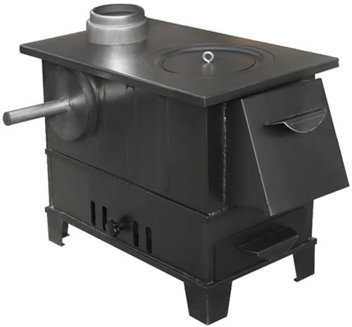 Poele A Bois en Iron avec Four, Poêle À Bois de Camping en Plein Air, Cuisiniere A Bois Multifonctionnel Adapté Chauffage et Cuisson, Faire Bouillir l'eau(S)